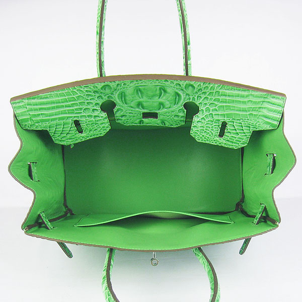 High Quality Fake Hermes Birkin 35CM Crocodile Head Veins Leather Bag Green 6089